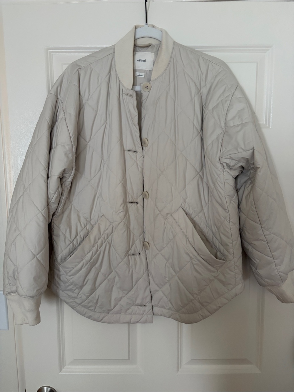 Wilfred Light Beige Quilted Bomber Jacket